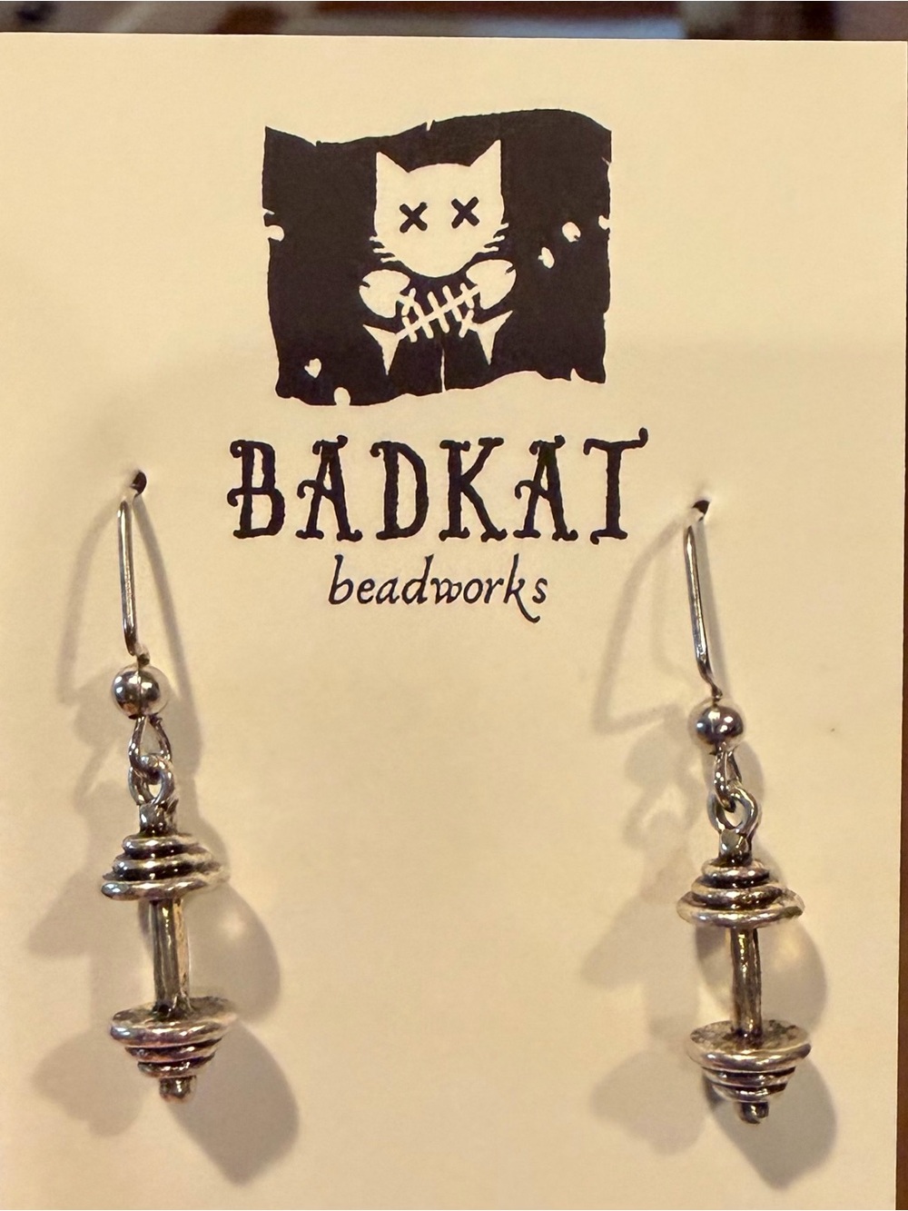 BadKat Beadworks Silver Dumbbell Drop Earrings